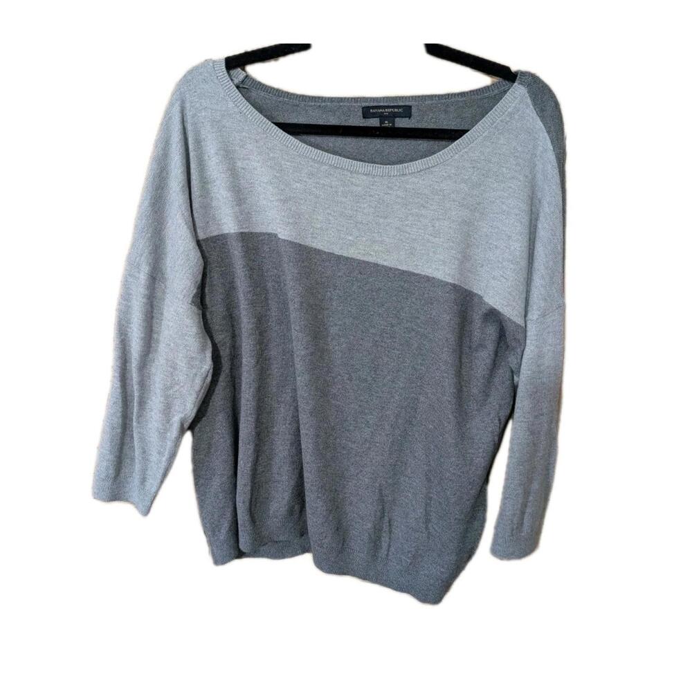 Banana Republic Sweater Gray Preppy Color Block 3/4 Sleeve Womens Size XL